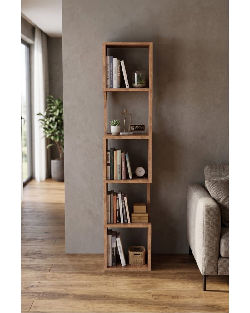Kitaplık Ahşap Dekoratif Raf 5 Katlı Modern Çok Amaçlı Kitaplık Salon Ofis Kitaplığı 7066 Atlantik Çam
