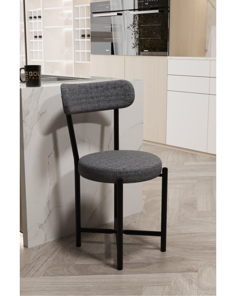 Sandalye 1 Adet Keten Kumaş Metal Ayak Modern Mutfak Sandalyesi Cafe Balkon Ofis Teddy 9816 Gri