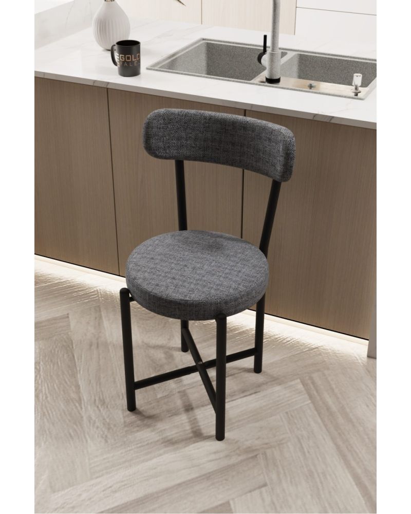 Sandalye 1 Adet Keten Kumaş Metal Ayak Modern Mutfak Sandalyesi Cafe Balkon Ofis Teddy 9816 Gri