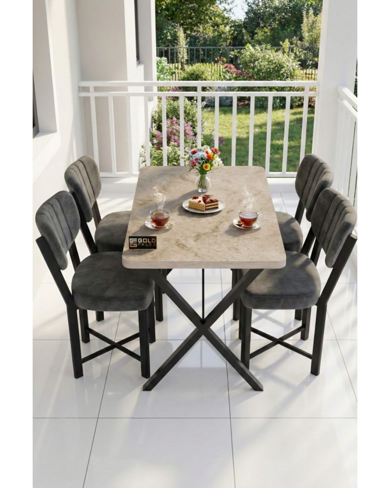 Mutfak Masası 4 Sandalyeli Set 110x70 cm Modern Masa Takımı Cafe Balkon Ofis Masa Elma 9887 Anstrast