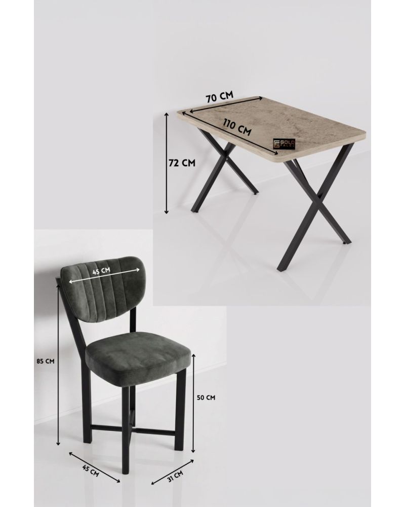 Mutfak Masası 4 Sandalyeli Set 110x70 cm Modern Masa Takımı Cafe Balkon Ofis Masa Elma 9887 Anstrast