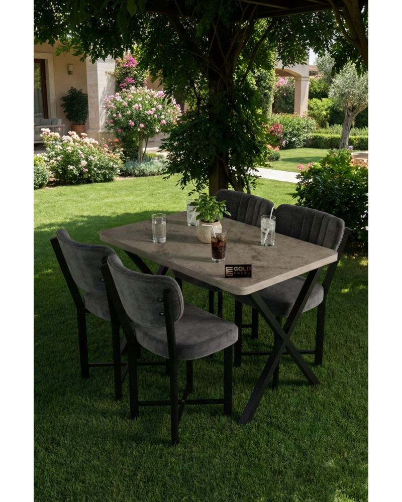 Mutfak Masası 4 Sandalyeli Set 110x70 cm Modern Masa Takımı Cafe Balkon Ofis Masa Elma 9887 Anstrast