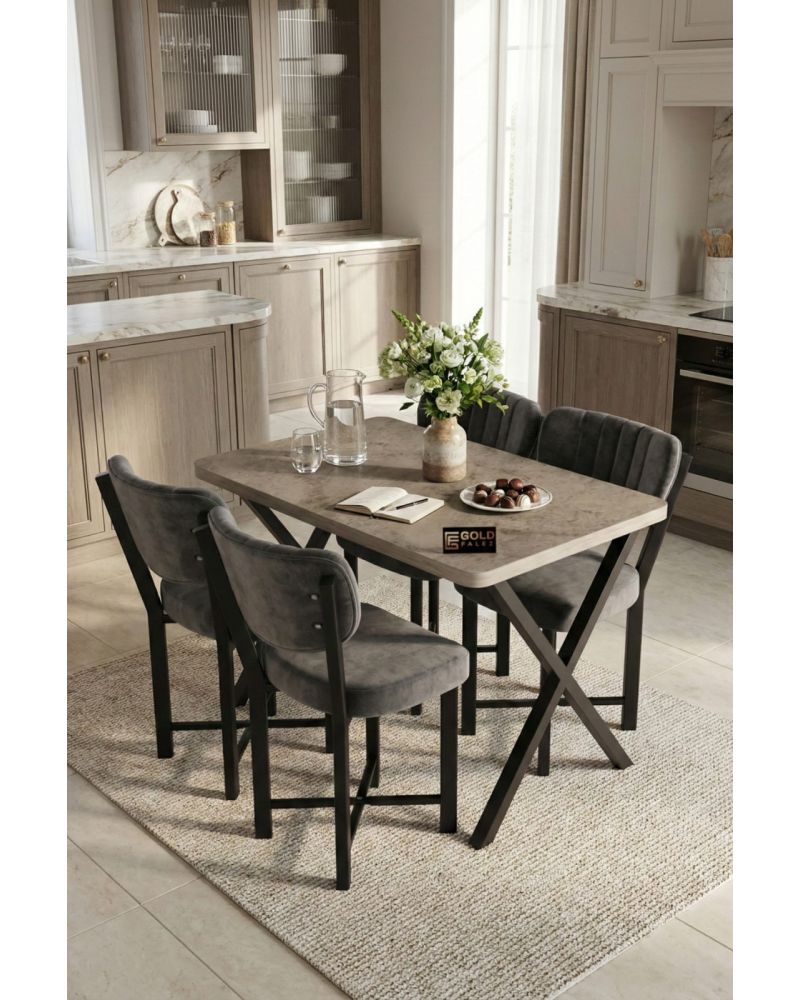 Mutfak Masası 4 Sandalyeli Set 110x70 cm Modern Masa Takımı Cafe Balkon Ofis Masa Elma 9887 Anstrast