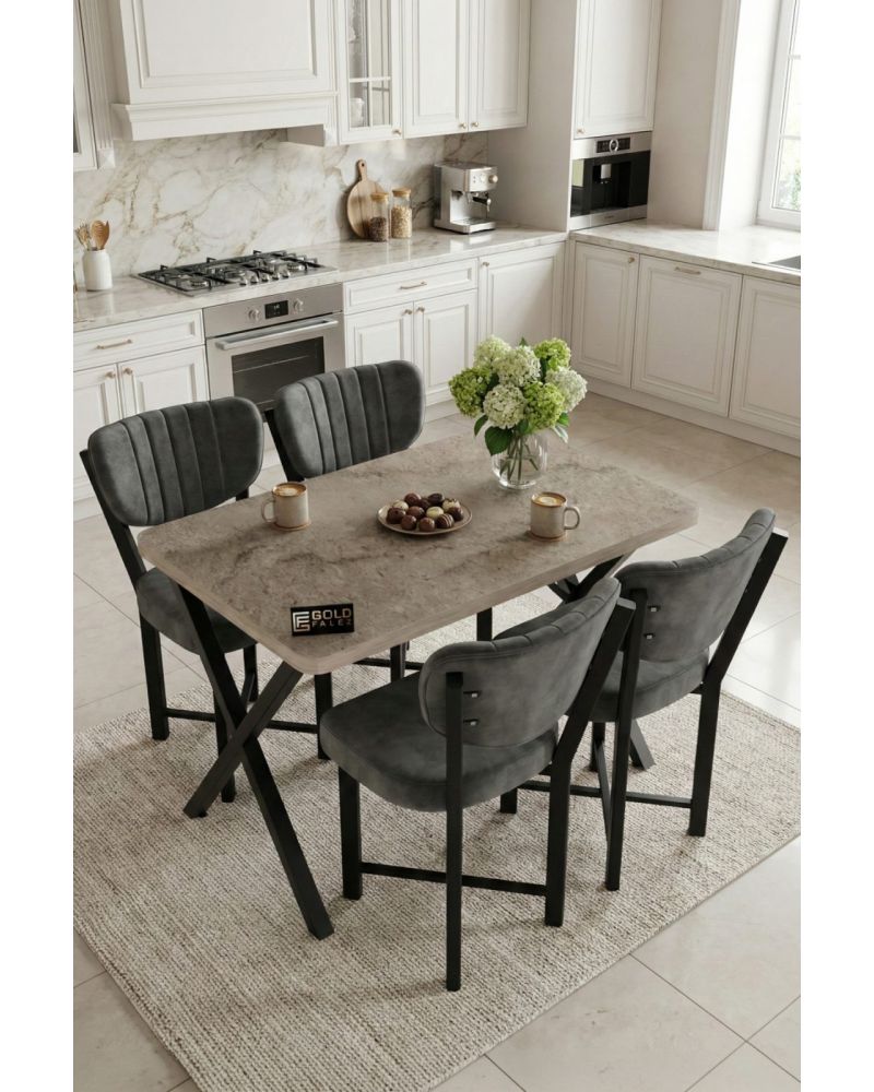 Mutfak Masası 4 Sandalyeli Set 110x70 cm Modern Masa Takımı Cafe Balkon Ofis Masa Elma 9887 Anstrast