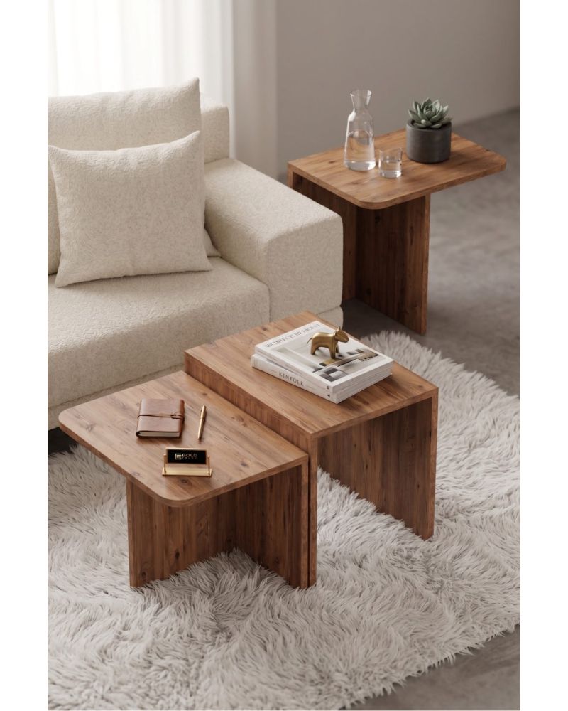 Orta Sehpa Zigon Sehpa 3'lü Yan Sehpa Modern Salon Sehpası Kare Orta Sehpa Liva 9257 Atlantik Çam