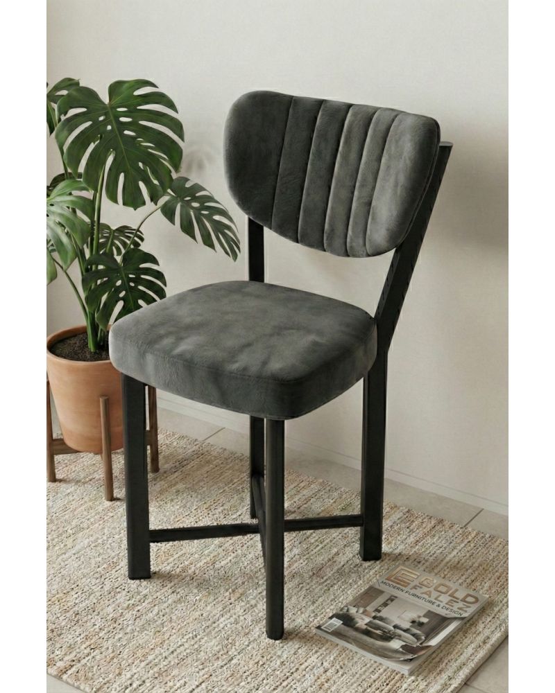 Sandalye 1 Adet Baby Face Kumaş Metal Modern Mutfak Sandalyesi Cafe Balkon Ofis Elma 9815 Antrast