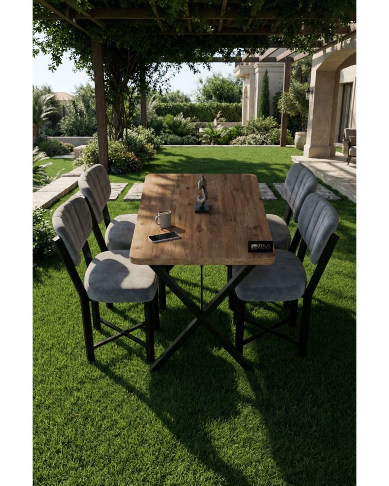 Mutfak Masası 4 Sandalyeli Set 110x70 cm Modern Masa Takımı Cafe Balkon Ofis Masa Elma 9884 Gri