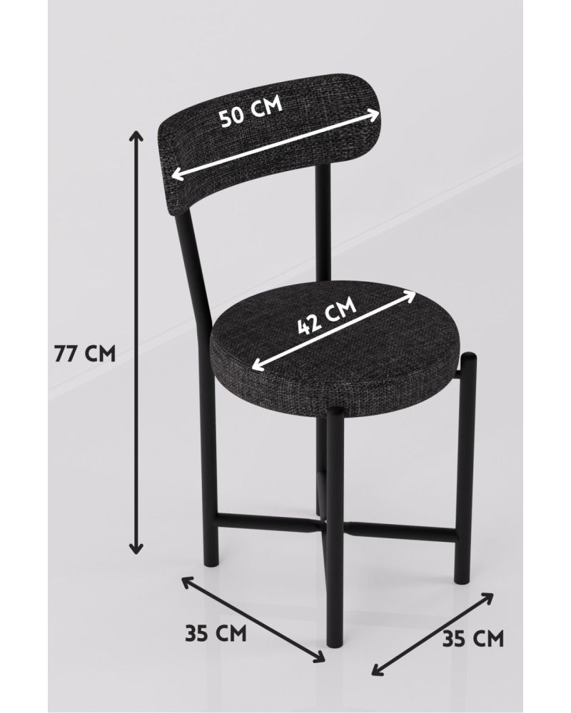 Sandalye 2 Adet Keten Kumaş Metal Ayak Modern Mutfak Sandalyesi Cafe Balkon Ofis Teddy 9813 Antrasit