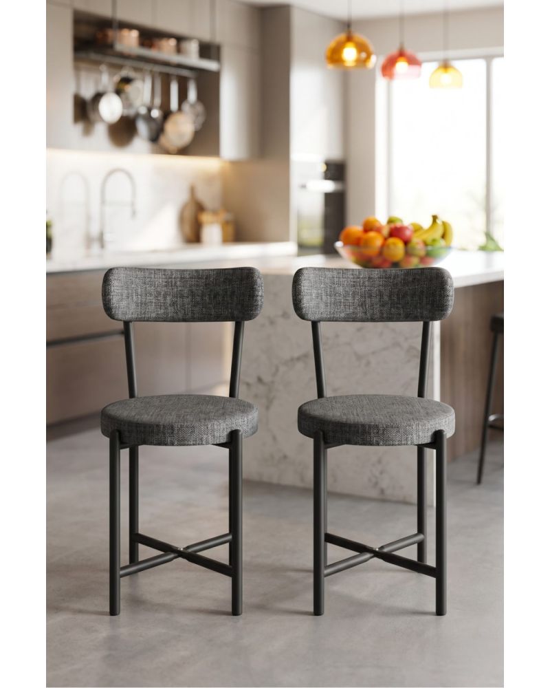 Sandalye 2 Adet Keten Kumaş Metal Ayak Modern Mutfak Sandalyesi Cafe Balkon Ofis Teddy 9813 Antrasit