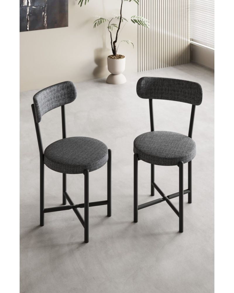 Sandalye 2 Adet Keten Kumaş Metal Ayak Modern Mutfak Sandalyesi Cafe Balkon Ofis Teddy 9813 Antrasit