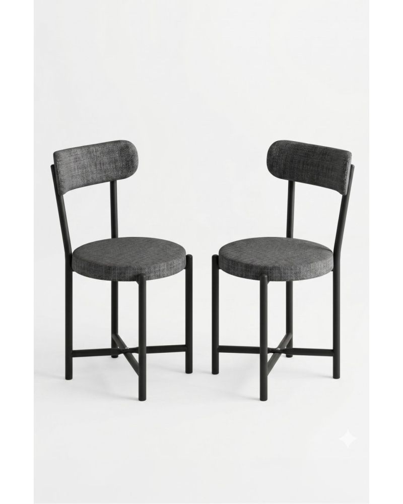 Sandalye 2 Adet Keten Kumaş Metal Ayak Modern Mutfak Sandalyesi Cafe Balkon Ofis Teddy 9813 Antrasit