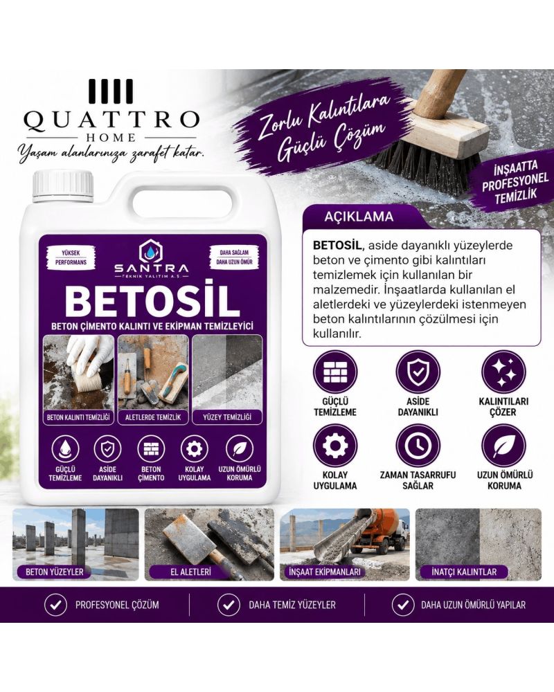 Betosil Beton ve Çimento Kalıntı Temizleyici 5 KG– İnşaat Sonrası Güçlü Yüzey ve Ekipman Temizleme Solüsyonu