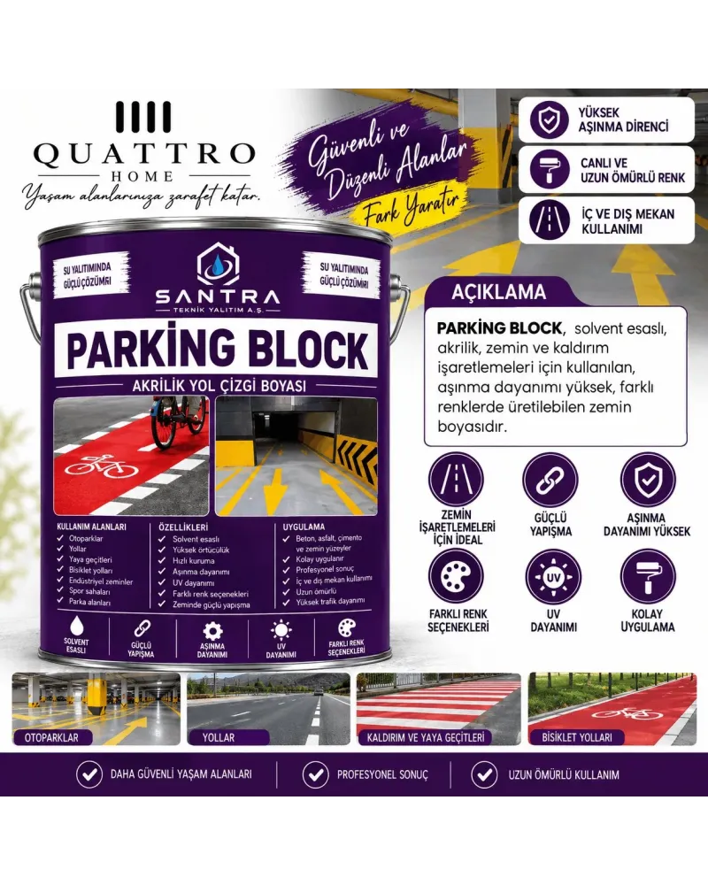 Parking Block Akrilik Yol Çizgi Boyası 18 KG – Solvent Bazlı, Aşınmaya Dayanıklı Otopark, Yol ve Zemin İşaretleme Boyası
