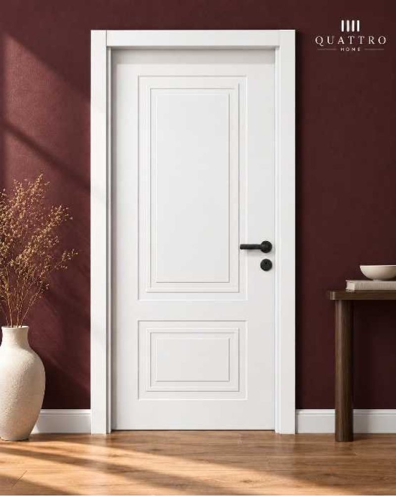 Quattro Home Beyaz Çift Panelli Melamin İç Oda Kapısı – Antrasit Kollu 90 lık  dıştan dışa 97/210