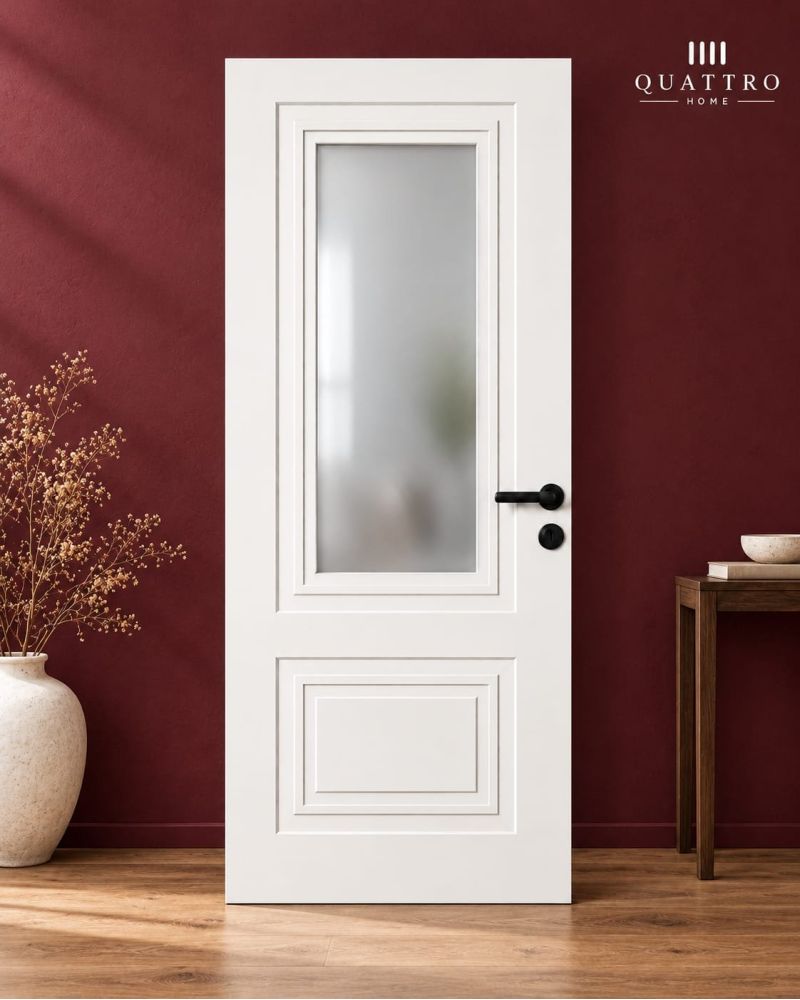 Quattro Home Beyaz Buzlu Camlı Çift Panelli Melamin İç Oda Kapısı 80 lik  dıştan dışa 87/210