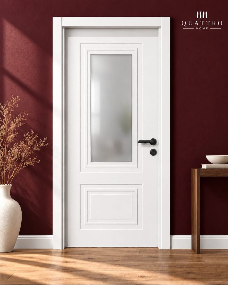 Quattro Home Beyaz Buzlu Camlı Çift Panelli Melamin İç Oda Kapısı 80 lik  dıştan dışa 87/210