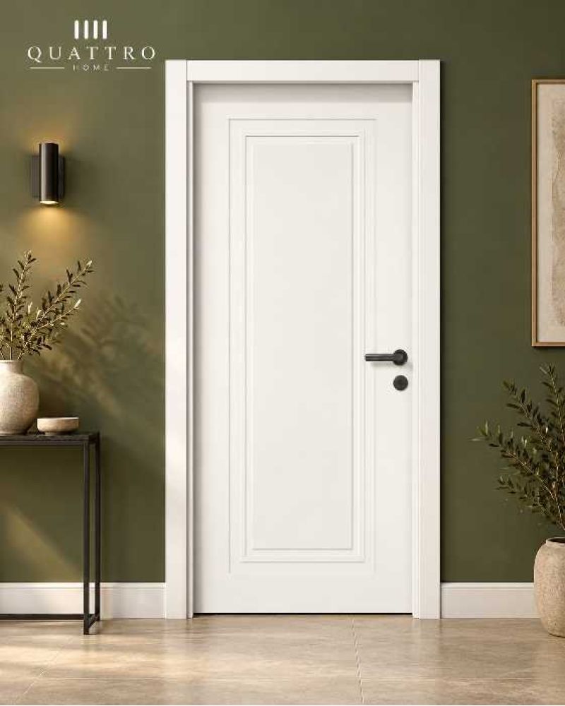 80 lik Beyaz melamin iç oda kapısı Quattro Home'da! 42 mm kanat kalınlığı, antrasit kol, kilit ve pervaz dahil. dıştan dışa 87/210