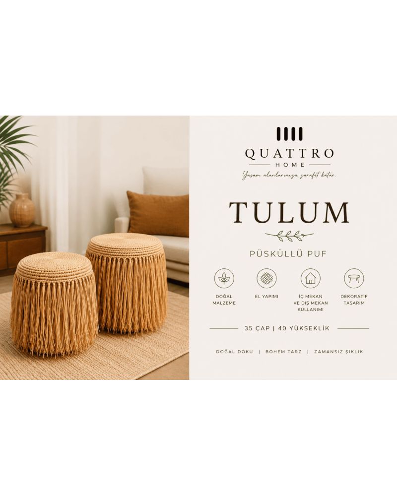 TULUM Püsküllü Yuvarlak Puf Dekoratif Oturma Pufu