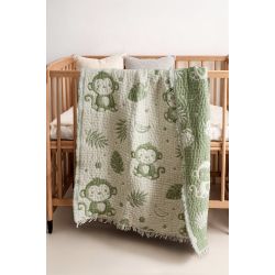 Maymun Desen Müslin Bebek Örtüsü - Yesil
