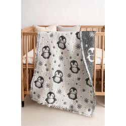 Penguen Desen Müslin Bebek Örtüsü - Siyah