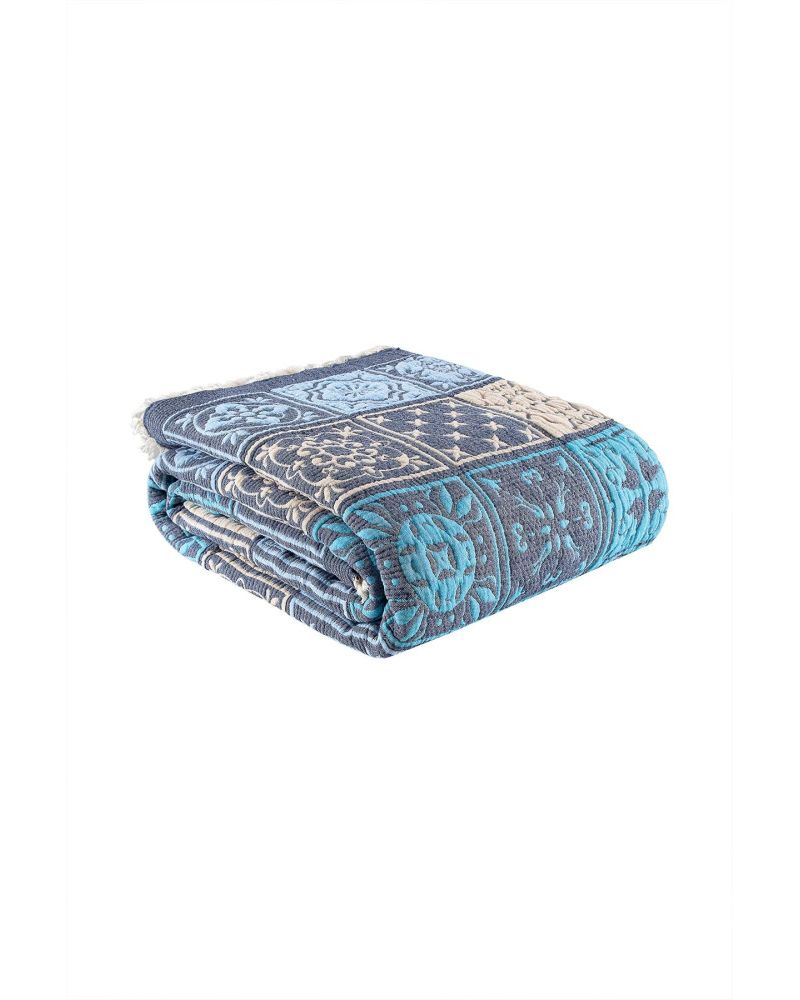 Patchwork Müslin Yorgan/Yatak Örtüsü - Mavi