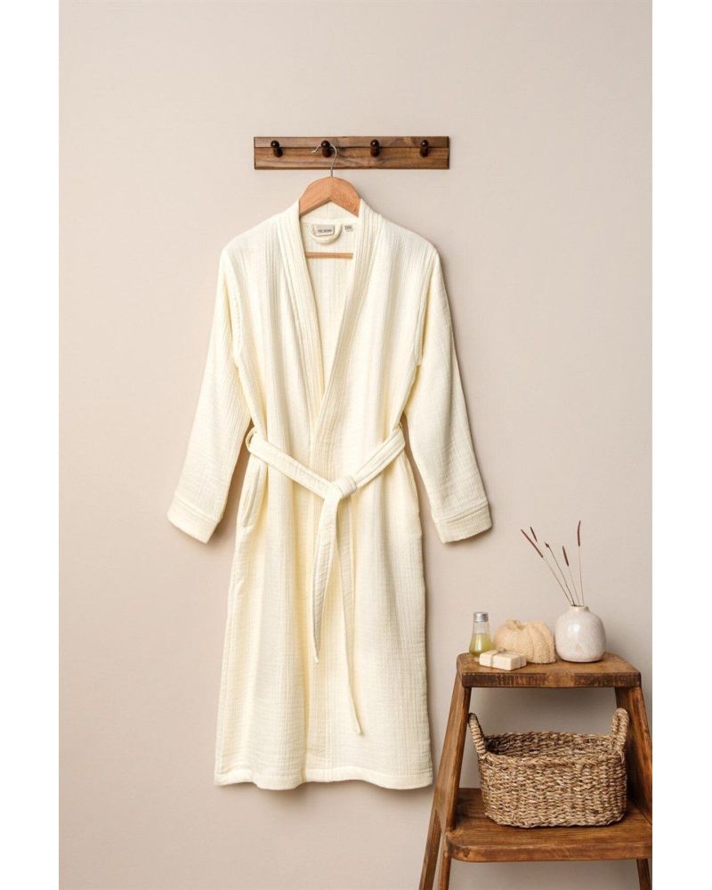 Unisex Kimono Bornoz - Ekru