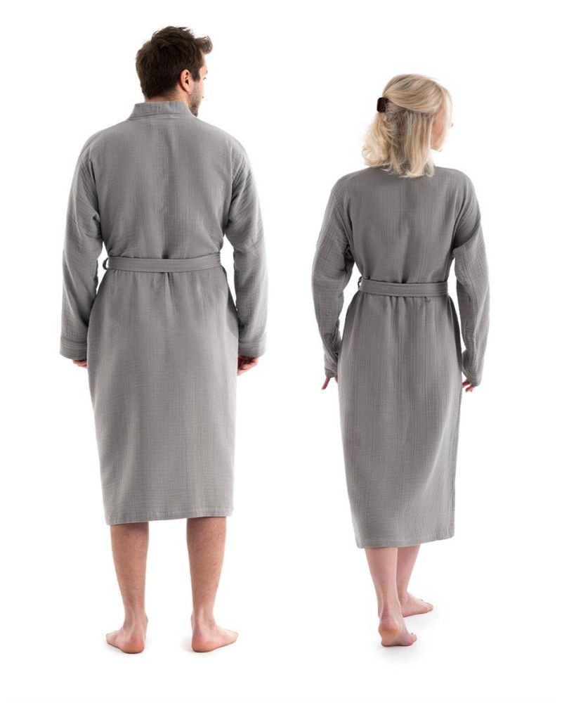 Unisex Kimono Müslin Bornoz-Havlu Seti - Gri