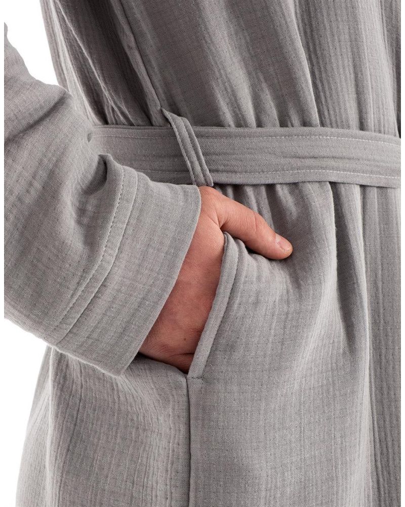 Unisex Kimono Müslin Bornoz-Havlu Seti - Gri