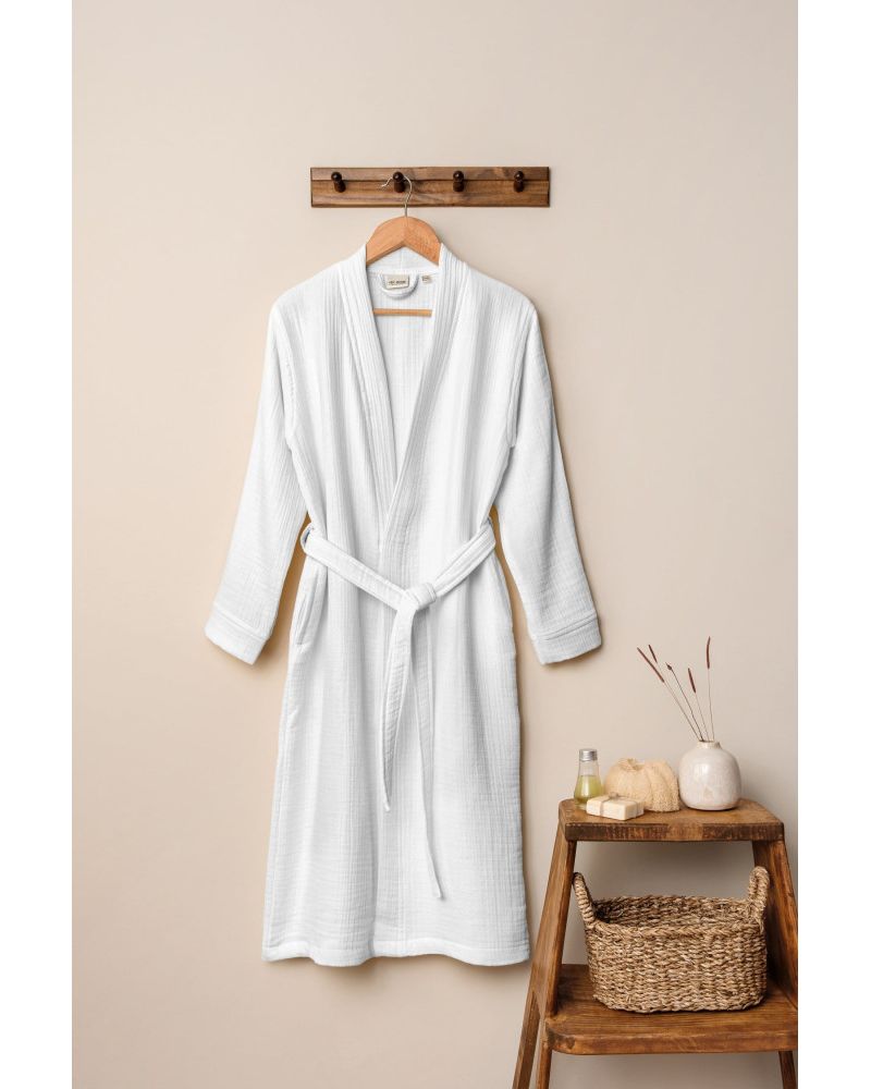 Unisex Kimono Bornoz - Beyaz