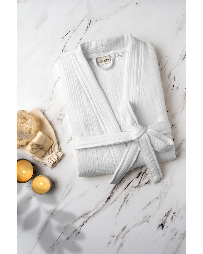 Unisex Kimono Bornoz - Beyaz