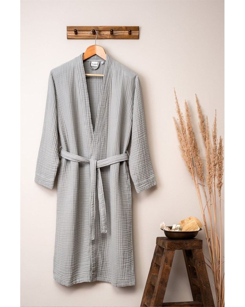 Unisex Kimono Bornoz - Gri