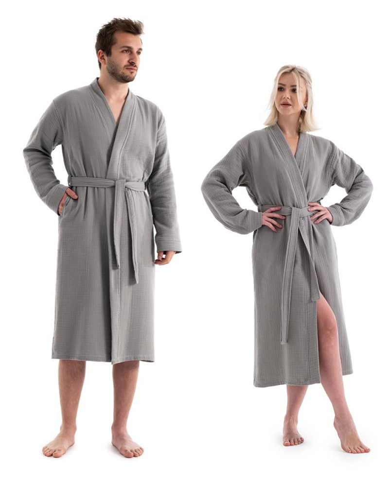Unisex Kimono Bornoz - Gri