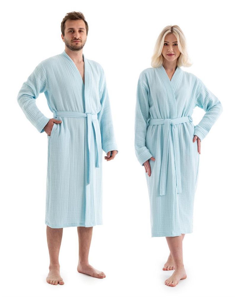 Unisex Kimono Müslin Bornoz-Havlu Seti - Mint