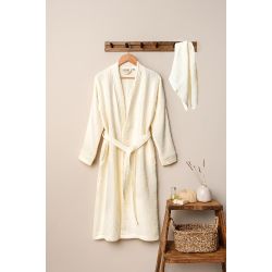 Unisex Kimono Müslin Bornoz-Havlu Seti - Ekru