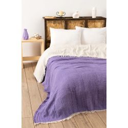 4 Kat Müslin İpliği Boyalı Yatak Örtüsü - Mürdüm