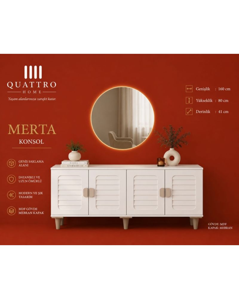 Merta Konsol 4 Kapaklı Aynalı Modern Konsol