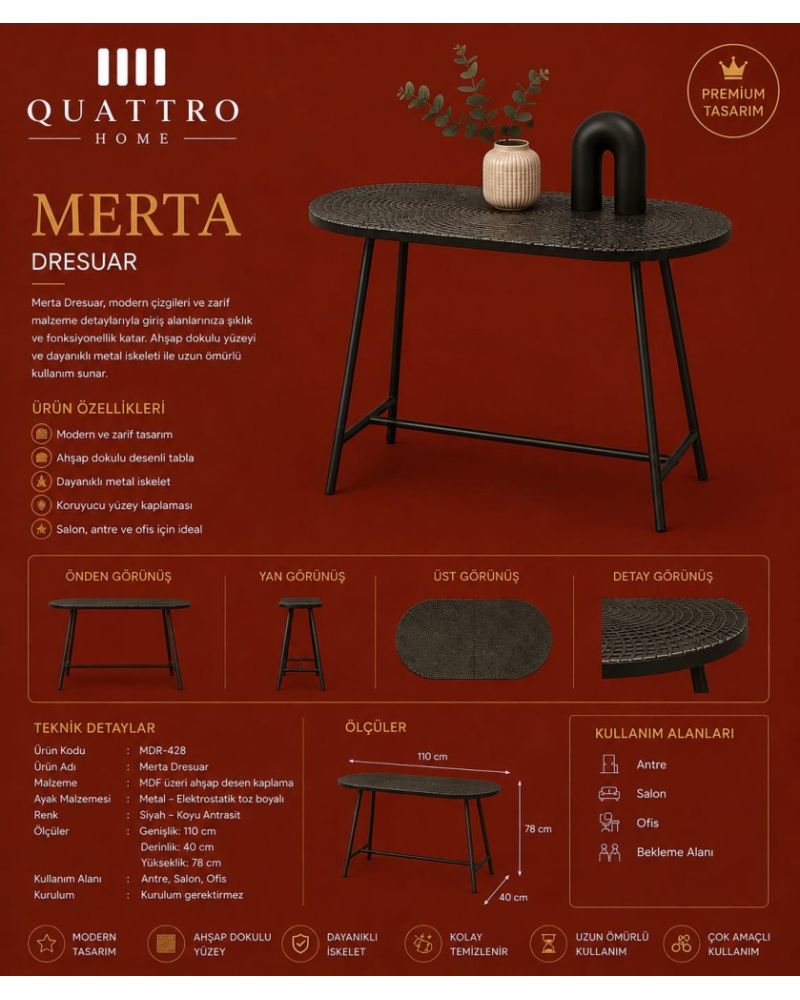 Merta Dresuar Metal Ayaklı