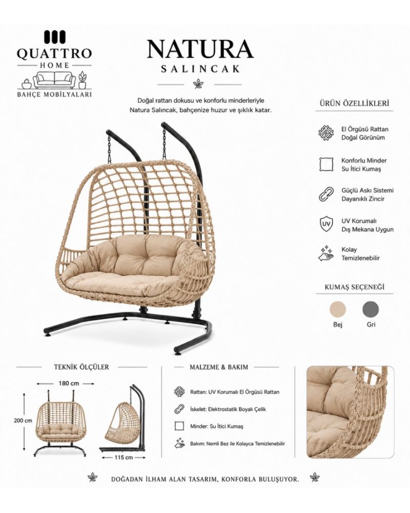 Natura Rattan Bahçe Ve Balkon Salıncağı