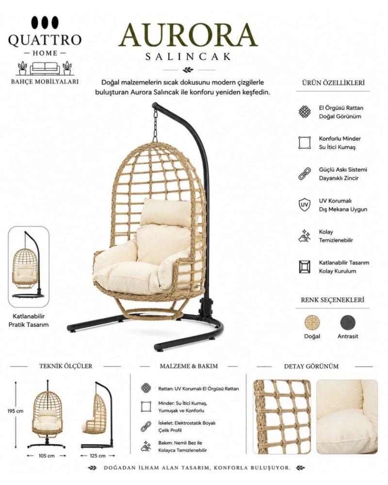 Aurora Rattan Bahçe Salıncağı Bej