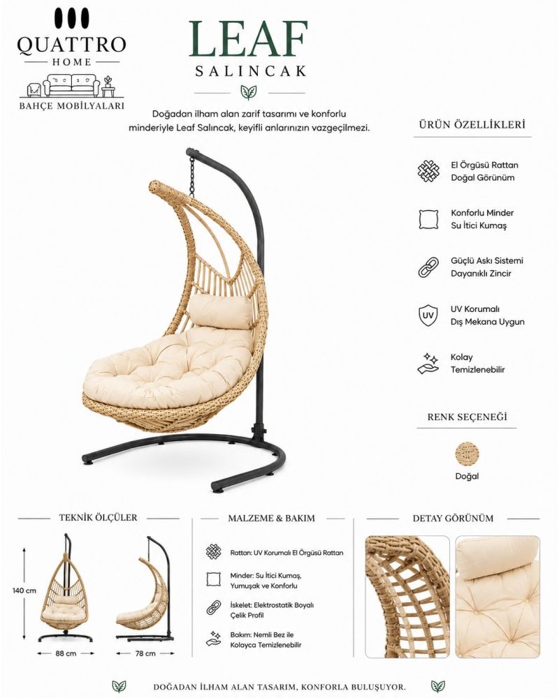Leaf Rattan Bahçe ve Balkon Salıncağı