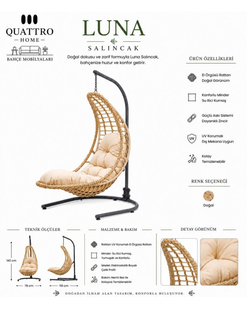 Luna Rattan Bahçe ve Balkon Salıncağı