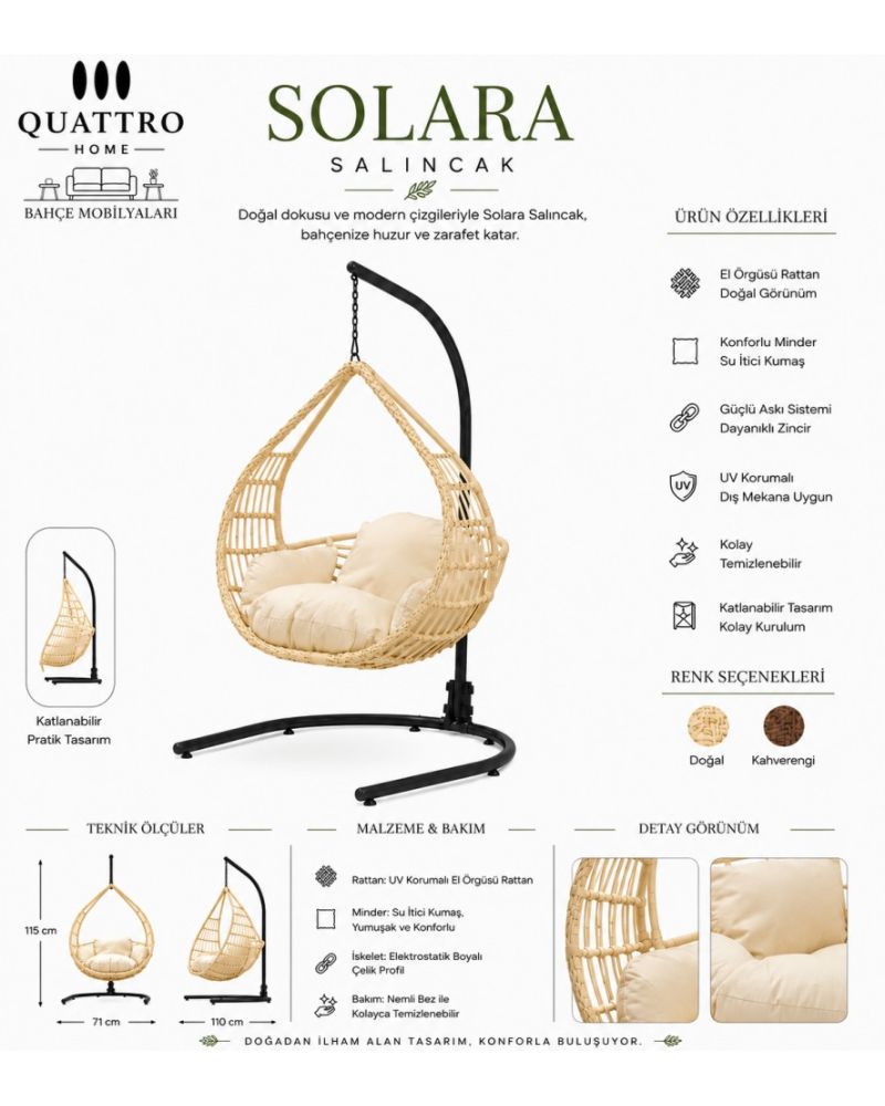 Solara Rattan Bahçe Ve Balkon Salıncağı