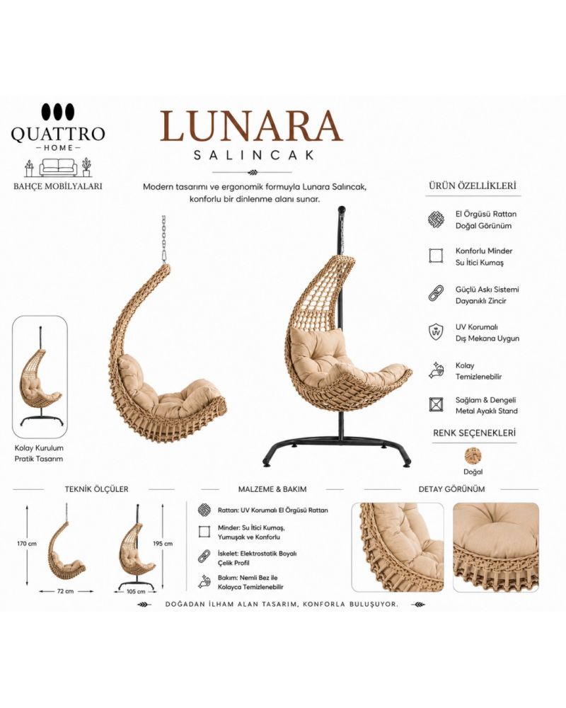 Lunara Rattan Bahçe Ve Balkon Salıncağı