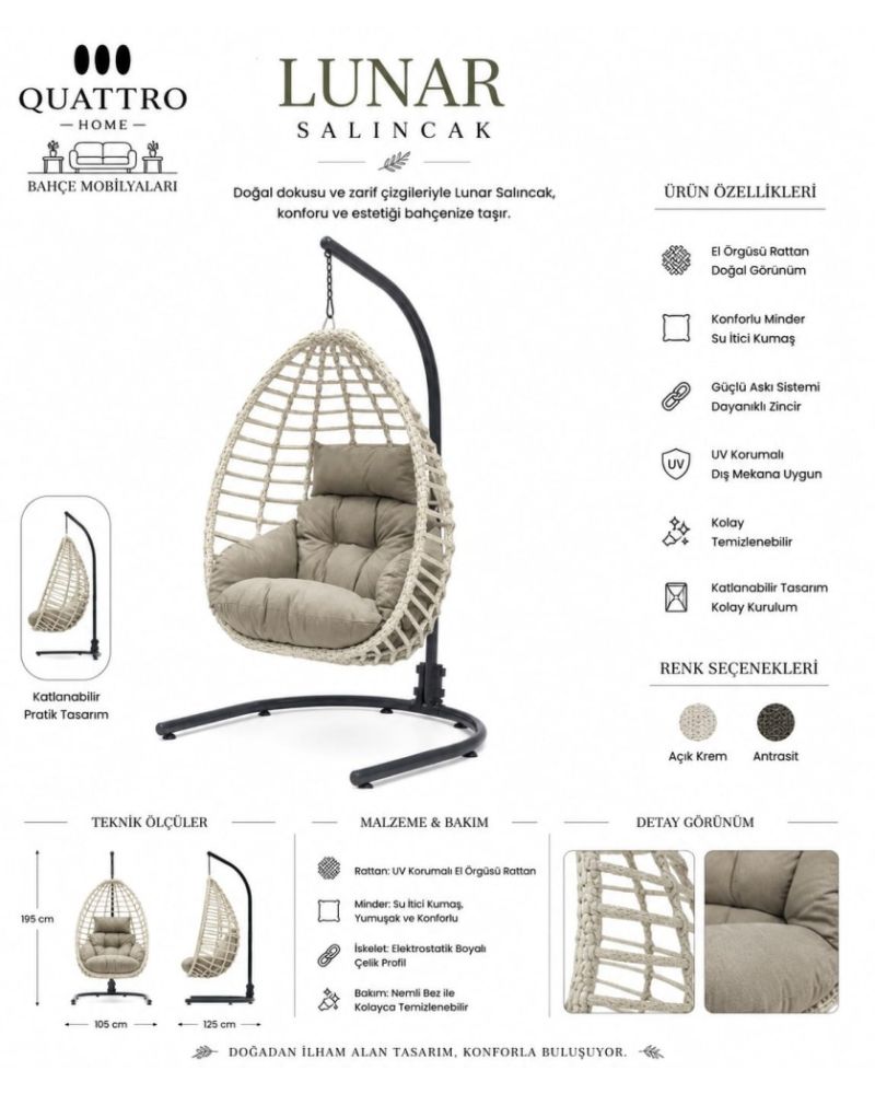 Lunar Rattan Bahçe Ve Balkon Salıncağı