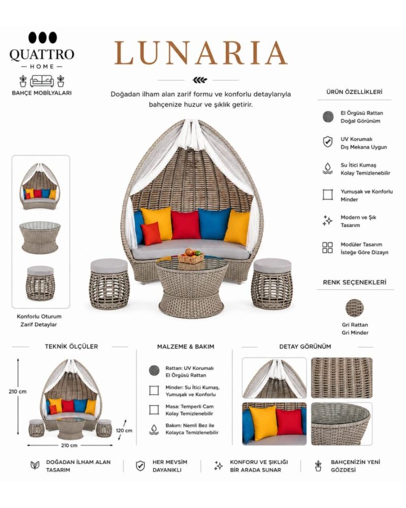 Lunaria Rattan Bahçe Oturma Seti