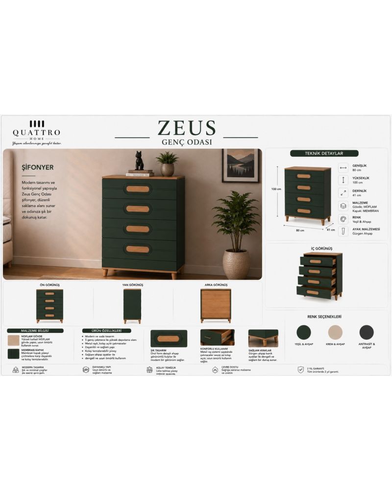 Zeus 4 Çekmeceli Şifonyer