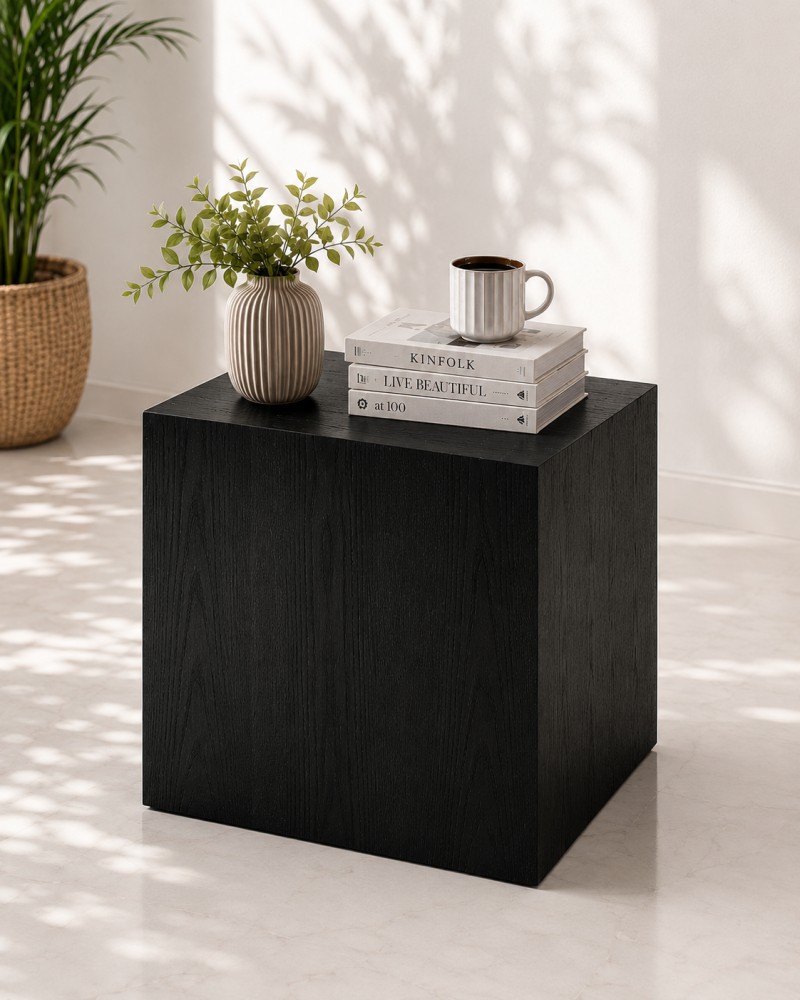 Mono Siyah Sonsuz Sehpa 60x60 70x70 Modern Ahşap Dokulu Sehpa