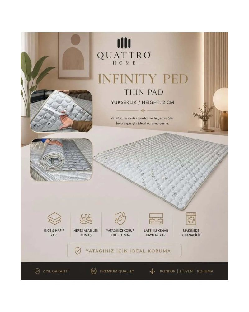 Infinity Ped 2 cm Yatak Pedi Kapitone Koruyucu Ped Lastikli Kenar Kaymaz Yatak Koruyucu