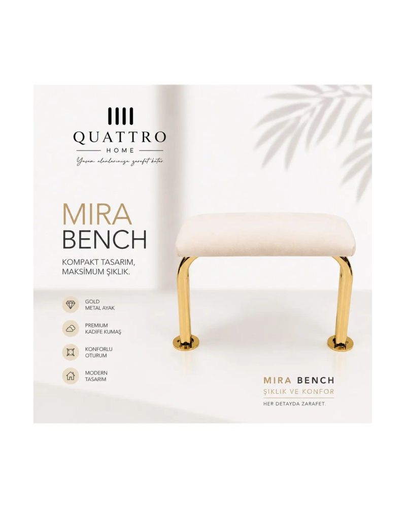 Mira Gold Metal Ayaklı Kadife Bench
