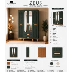 Zeus 4 Kapaklı Aynalı Gardırop